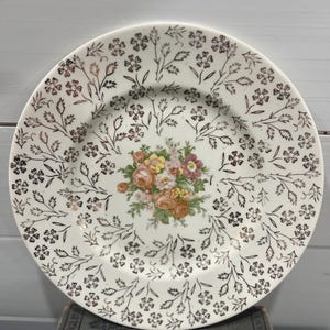 Vintage Atlas China Cake Plate: 1950s 22K Gold Leaf Floral Plate
