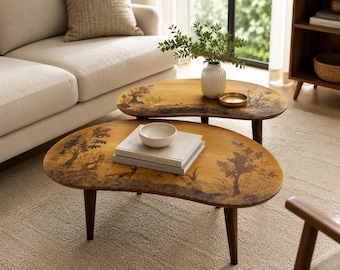 Buchschmid & Gretaux Inlaid Marquetry German End Tables with Woodland Scene