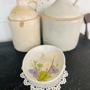 Vintage Salt Marsh Pottery Trinket Dish Wall Art Spiderwort, Hop Clover and Daisy Bowl
