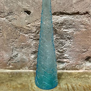Vintage MCM Italian Aqua Blue Empoli Wavy Design Genie Bottle Vase Decanter 15.5&quot; -No Stopper
