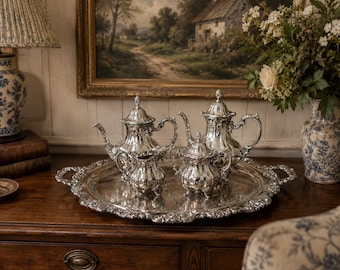 Towle Grand Duchess 5 Piece Silverplate Tea Set with Large Ornate Tray