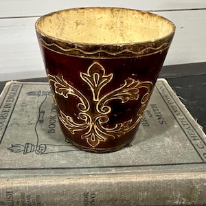 1960s Florentine Pencil Cup: Gold & Burgundy Italian Desk Organizer