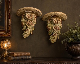 Ornate Acanthus Leaf Wall Sconces: Classical Gold Tone Display Shelves