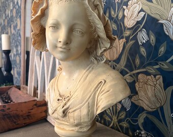 Vintage Grinam Niam Paris French Peasant Girl Bust Sculpture