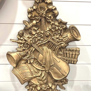 Vintage Gold Syroco Style Musical Instrument Wall Hanging Art Decor Plaque 25”x16”