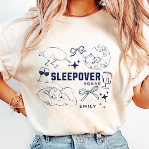 Sleepover Squad Personalized Sleepover Girls Birthday Party Shirt Slumber Party Shirt Sleepover Pajama Shirt Comfort Colors Shirt For Women