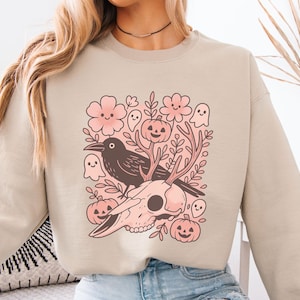 Halloween Crow Ghost Shirt Goblincore Shirt Gothic Sweater Pumpkin Shirt Crow Shirt Dark Academia Shirt Crow Shirt Cute Crewneck Sweatshirt