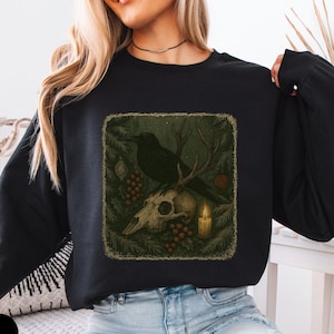 Dark Academia Crow Lover Holiday Crewneck Sweatshirt Halloween Raven Lover Gift Crowcore Witchy Gremlincore Cottagecore Clothes