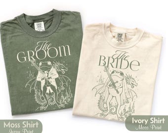 Renaissance Faire Bride & Groom Shirts, Fantasy Wedding Couple Tee, Medieval Frog Wedding Shirt, Cottagecore Fairytale Gift
