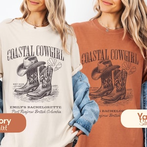 Coastal Cowgirl Comfort Colors Bachelorette Party Shirt, Personalized Bachelorette Tee, Western Bride Party Shirt, Coastal Cowgirl Birthday