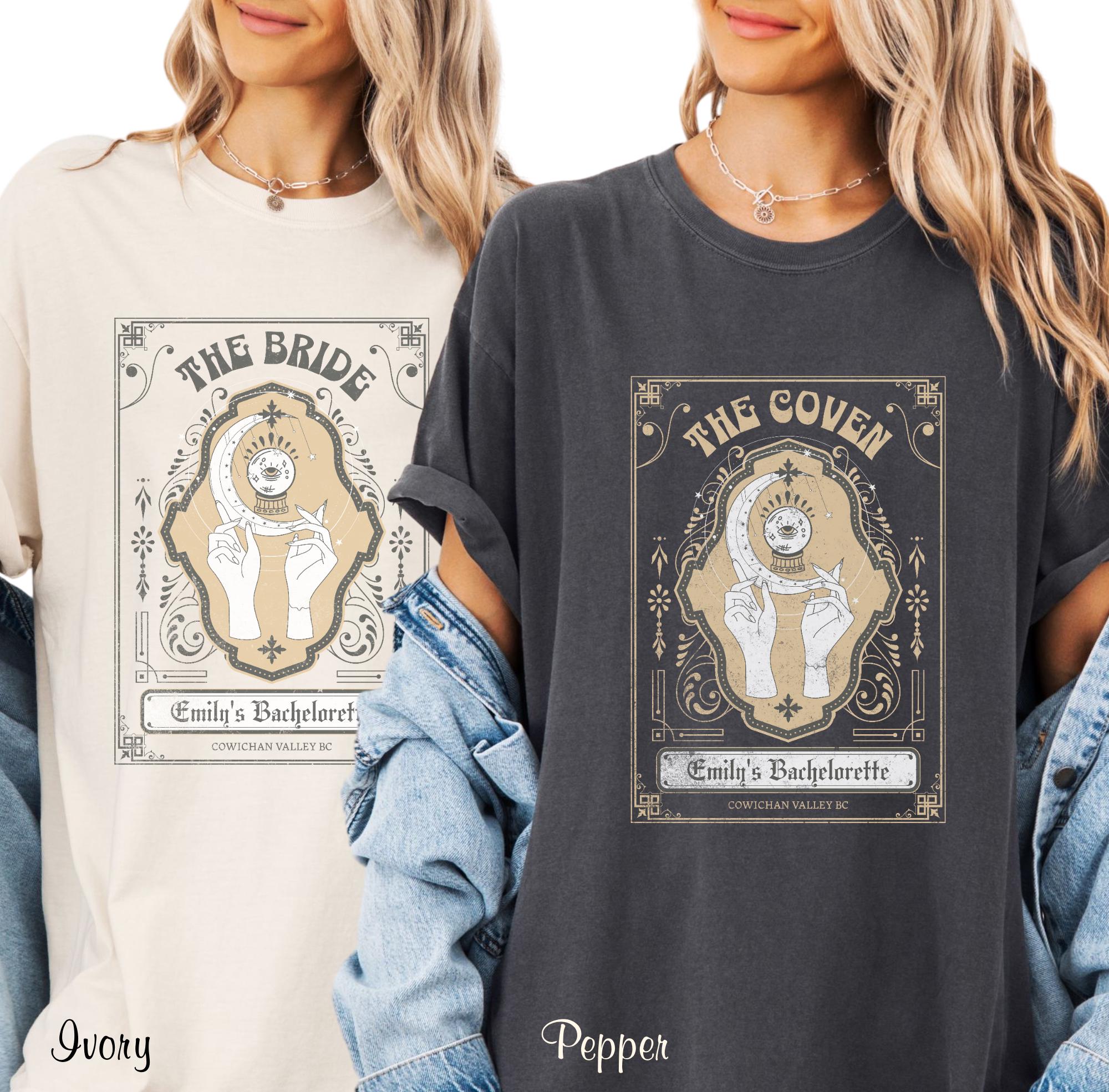 The Coven Bachelorette Shirts Custom Halloween Bachelorette Shirts Witch Bach Tshirts Gothic Bridal Party Personalized Comfort Colors Shirts