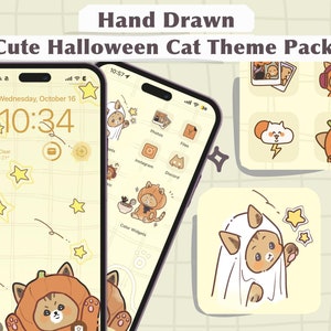 Cute Halloween Cat Phone Theme | Cute Kawaii Wallpaper Widgets | ios & Android | Phone Wallpaper | Halloween Kitty