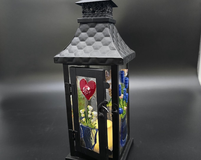 Featured listing image: Spring Lantern with Heart and Flowers, Patio Accent Decor
