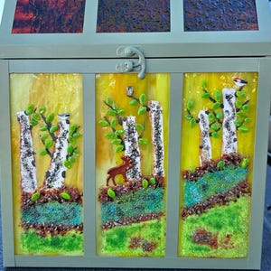 Woodland Fused Glass Atrium with Moose and Bears, Forest Scene Window Art, Cabin Decor, Rustic Nature Glass, Handmade