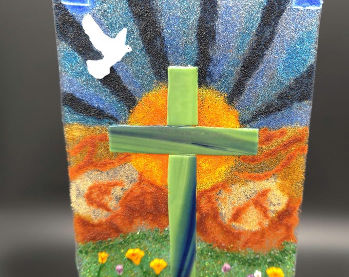 Featured listing image: Fused Glass Cross, Bird, Butterfly, Flower Design