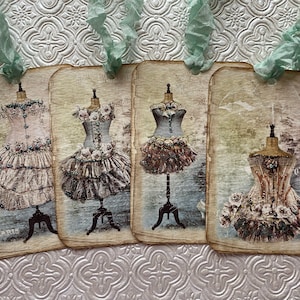 Dress Form Tags, Set of 4, Decorated With Stickles Glitter. - Etsy