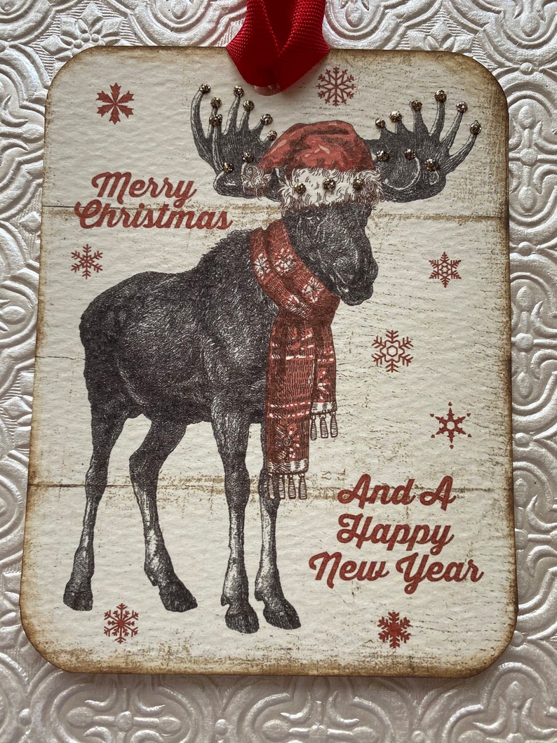 Set of 4 Moose Tags With Stickles Glitter Decor. Etsy