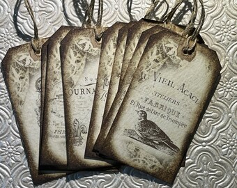 Set of 9 French inspired tags with creamy twine