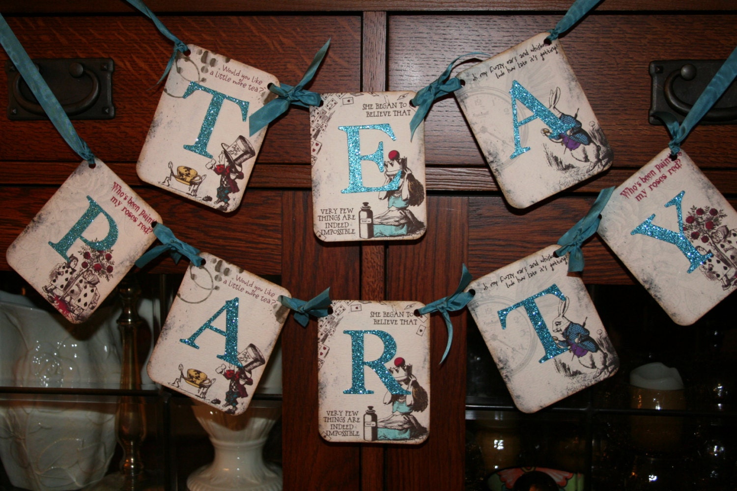 Tea Party  Banner, Alice in Wonderland.