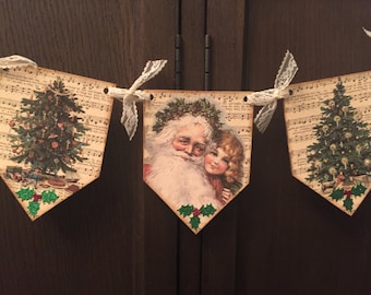 Vintage inspired Christmas banner / garland, with crystal rhinestones
