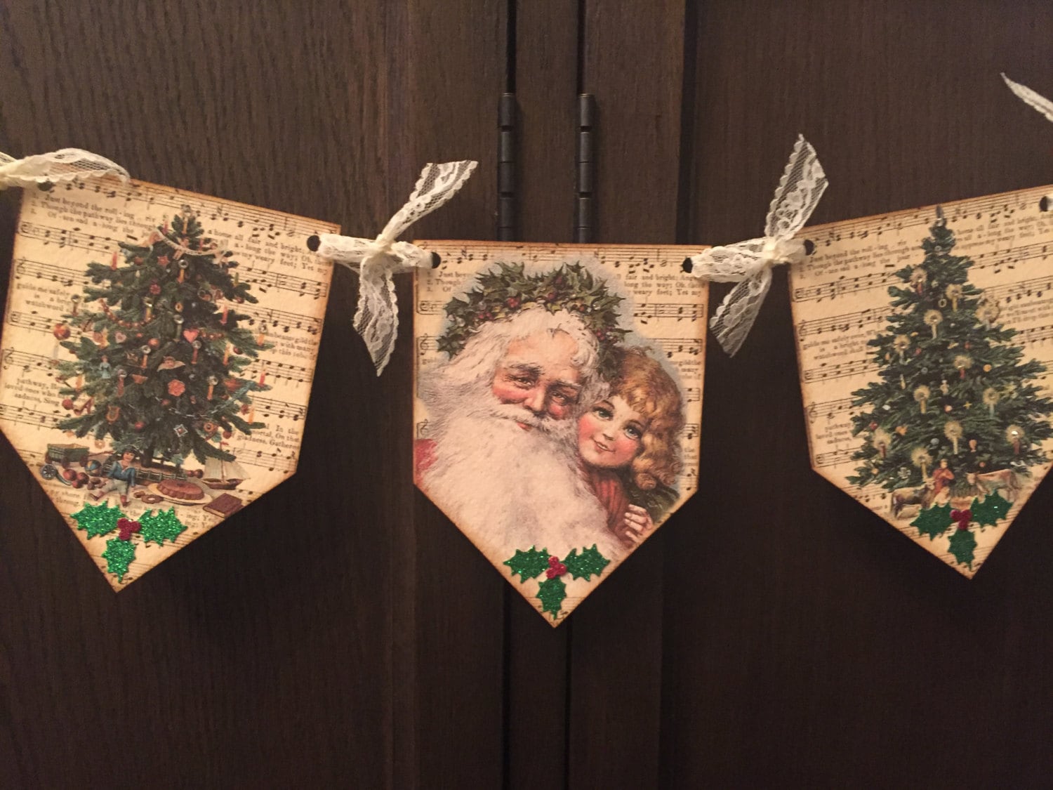 Vintage inspired Christmas banner / garland, with crystal rhinestones