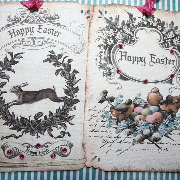 Easter Tags, set of 4 with pink crystal rhinestones