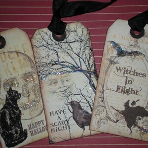 Halloween Tags, set of 6, vintage style, with glitter image 4