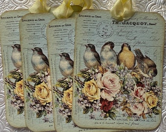 Set of 4 vintage inspired Bird tags.