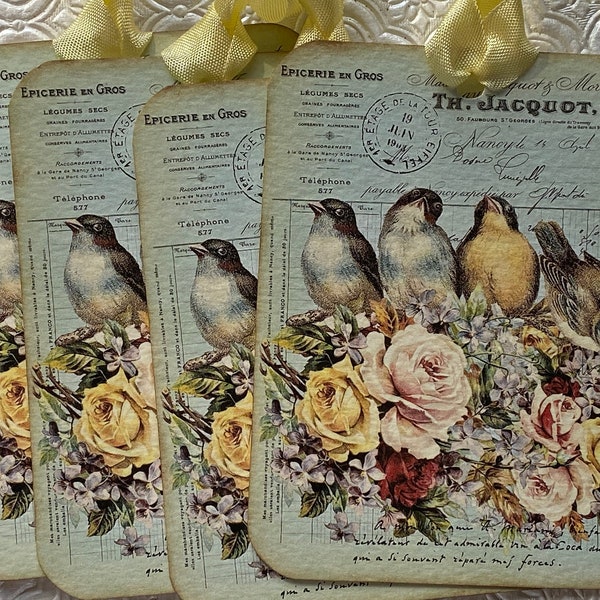 Set of 4 vintage inspired Bird tags.