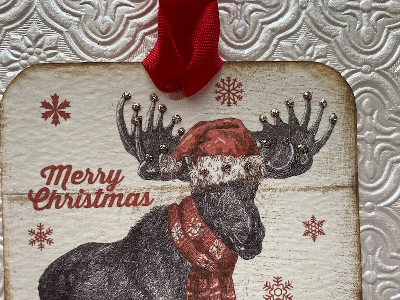 Set of 4 Moose Tags With Stickles Glitter Decor. Etsy