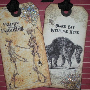 Halloween Tags, set of 6, vintage style, with glitter image 3