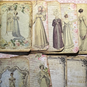 Jane Austen inspired notecards, journaling papers, double sided. Set of 10
