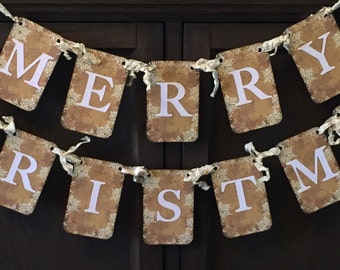 Merry Christmas Banner/ Garland, vintage style with crystal rhinestones.