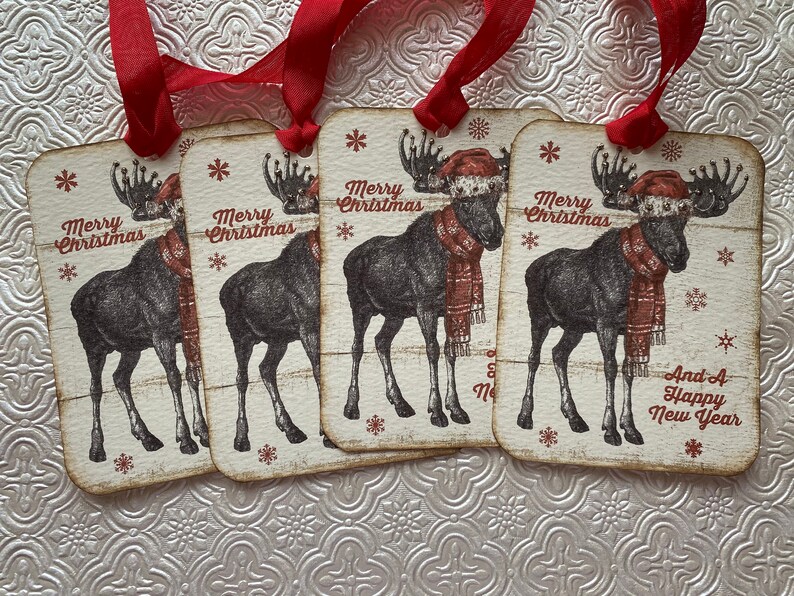 Set of 4 Moose Tags With Stickles Glitter Decor. Etsy
