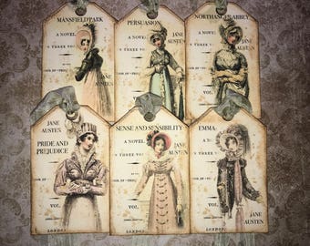6 Jane Austen inspired tags, Jane Austen Novel tags.