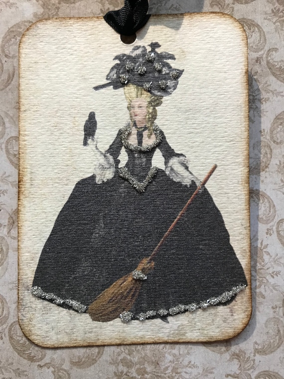 Marie Antoinette Halloween tags. Set of 4, with German glitter