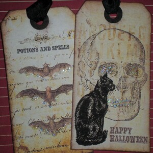 Halloween Tags, set of 6, vintage style, with glitter image 2