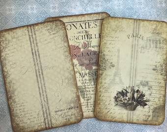 Ephemera Pocket filled with 11 double sided note cards, vintage French inspired