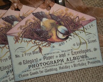 Bird tags, vintage label / set of 4