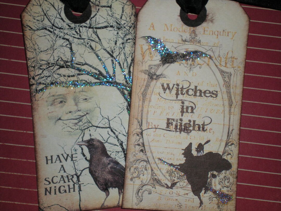 Halloween Tags, Set of 6, Vintage Style, With Glitter - Etsy