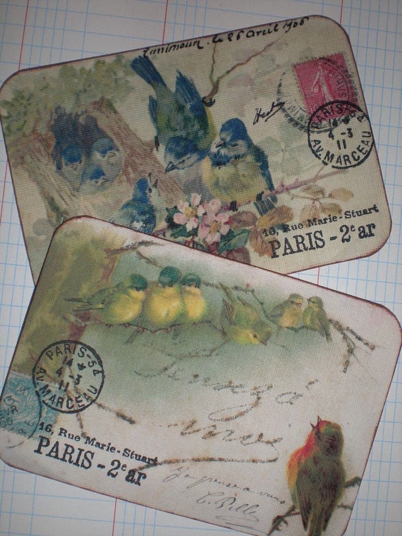 Items similar to 4 French Postcards / Note Cards with Birds / 015 on Etsy