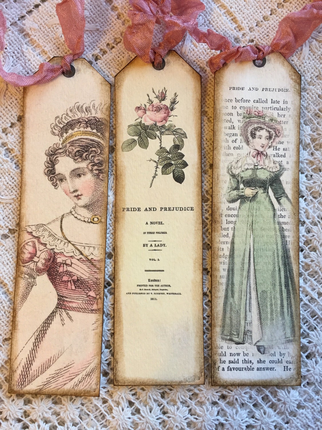 Jane Austen, Pride and Predujice  Bookmarks or tags set of 6