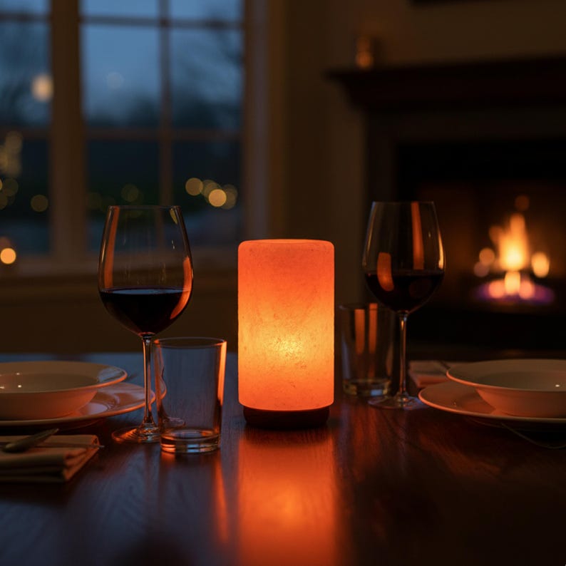 Lámpara cilíndrica de sal del Himalaya: Decoración artesanal con sal rosa del Himalaya