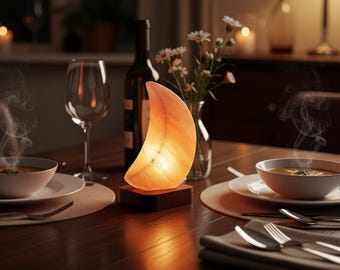Moon-Shaped Himalayan Pink Salt Lamp: Hand-Carved Natural Decor