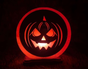 Halloween 3D Salt Lamp: Handcrafted Pink Rock Salt Decor