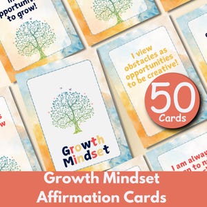 Cartões de Afirmação de Mentalidade de Crescimento | Cartões de Terapia | Autocuidado Imprimível | Cartões de Afirmação de Autocuidado | Coaching | Desenvolvimento Infantil