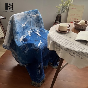 Blue Blanket,Soft Warm Lightweight,Shades of Blue,Woven Blanket: Dark Academia Green Throw, Modern Tribal Design,Beautiful Colorful Pattern