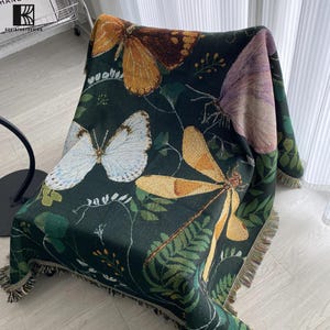 Butterfly Cottagecore Tapestry Throw,Vintage Butterflies Woven Blanket,Insect Lover Gifts,Neutral Decor, New Home Housewarming Gifts,Gift