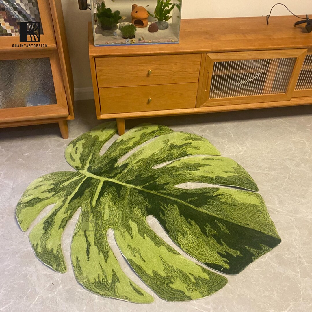 Tgc Rug Monstera Leaf Rug,bedroom Rug,bath Rug,green Rug,tufted Monstera Rug ...