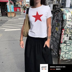 Retro Y2K Star Girl Baby Tee, Aesthetic Star Shirt, Trendy Graphic Tee, 90s Y2K Baby Tee, Cute Star Print Shirt, Cosmic Graphic Tee